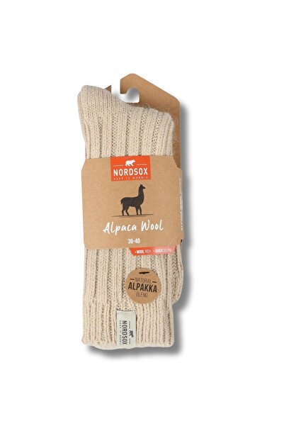 LYKOS Nordsox 1 Çift Bej Sıcak Tutan Alpaka Yünlü Kadın Soket Çorap