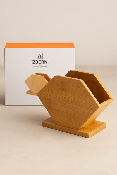 KAMPANYALI Hexagonal Napkin Holder Made of Bamboo Wood |   Natural Wood Table...