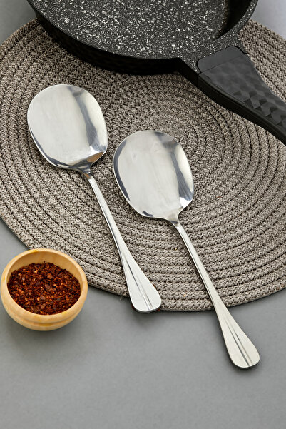 MODA OZY Gold-Silver Stainless Steel Serving Spoon 2 Pieces 21 cm