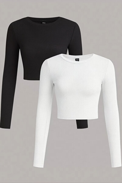 ÖZ PAMUK 2 дамски ребристи къси блузи с велосипедна яка
