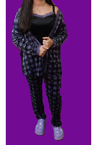 Pijamoni SABAHLIKLI PİJAMA TAKIMI (üçlü) FRANSIZ KADİFE