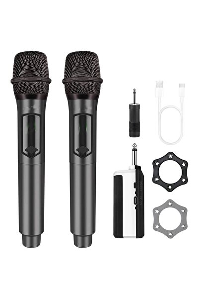 XAPP نظام ميكروفون ديناميكي لاسلكي محمول باليد يعمل بتردد UHF مزدوج، بمدى يصل إلى 200 قدم، قابل لإعادة الشحن