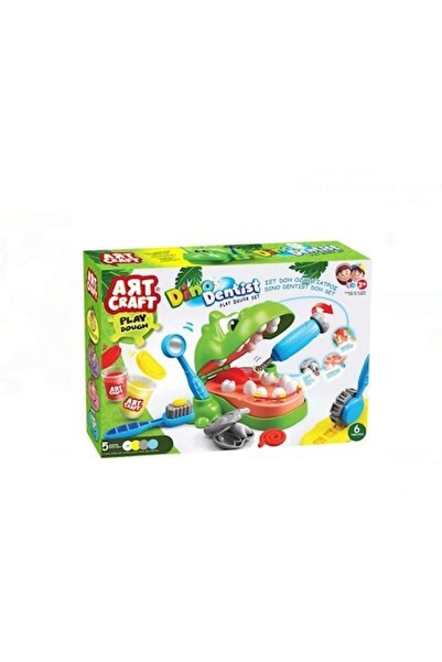 Art Craft Dino Dentist children's play dough set, 5 DOH colors, dentist dinosaur head, tools and accessories