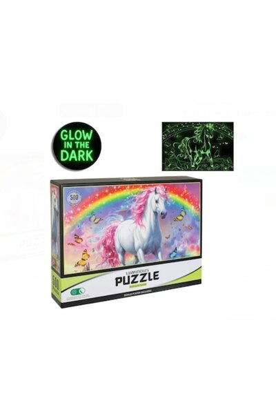 OEM Puzzle fluorescent 500 piese – Unicorn Luminous, imagine cu inorog care lumineaza in intuneric