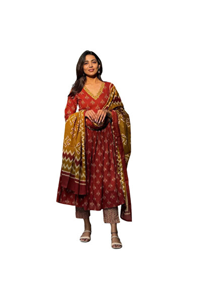 MYSMAR طقم سالوار كاميز ودوباتا من الفسكوز البرتقالي - ALV1355 | برتقالي