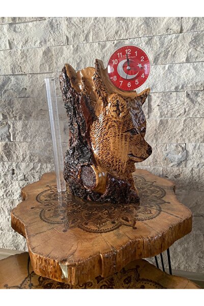 TOLGA’S WORKSHOP El Yapımı Bozkurt Motifli Doğal Kütük Üzeri Özel Tasarım Ahş...