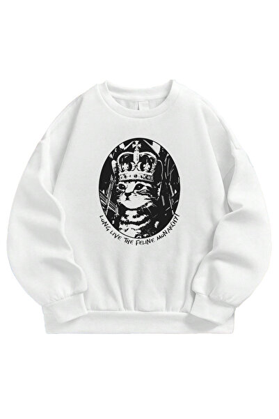 SVART WEAR Trăiască Monarhia Felină cu imprimeu supradimensionat Hanorac unisex tricou