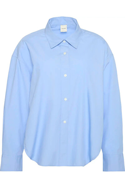 Calvin Klein Crisp Poplin Oversized Cropped S Kadın Mavi Gömlek