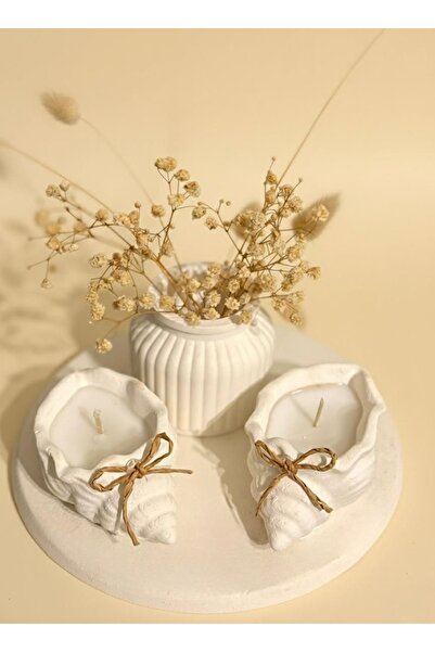 Store El Yapımı Deniz Kabuğu Mum & Çiçekli Vazo Seti| Dekoratif Salon Hediyel...