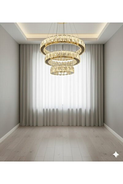 LİVORA LIGHTING Alfa Kristal Taşlı 3 Kademeli Modern Ledli Salon Avize
