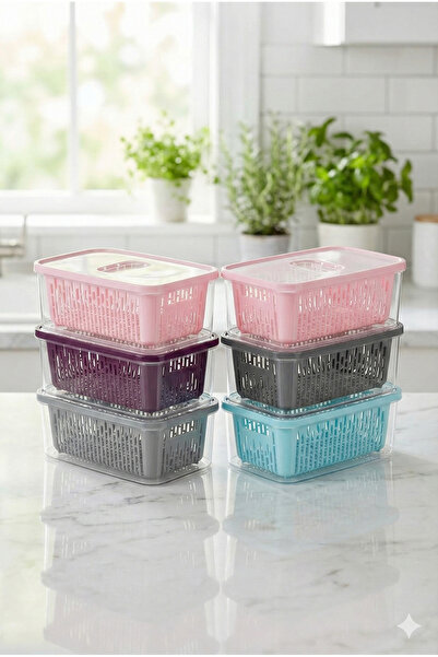 Moreva 6'lı Süzgeçli Fresh Saklama Kabı Seti 1.6 Lt Plastik Saklama Set 6 Adet