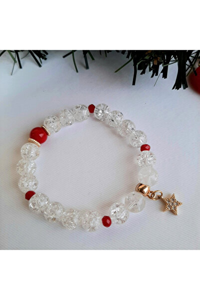 ArtINA esmaraldchic Bratara norocoasa din pietre, pentru Craciun cu steluta si cristal de gheata, realizata manual