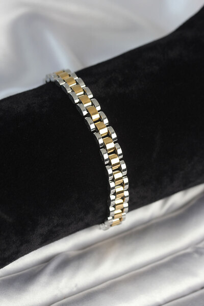 Skygo سوار رجالي من الفولاذ 316L بلون ذهبي وفضي بسمك 7 ملم - TJ-EB3764