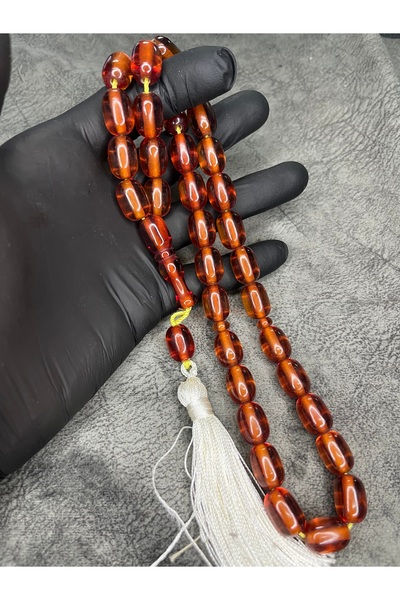 Mos Tespih مسبحة صلاة عنبرية مضغوطة ذات حجم كبير ومزينة بشراشيب