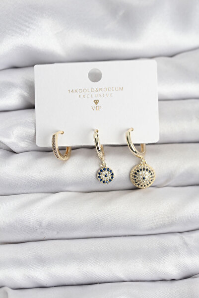 Leyaton Lwlhmrs-Ieg Ieg ™   Nazar Model Gold Color Brass 3-Piece Women's Earr...