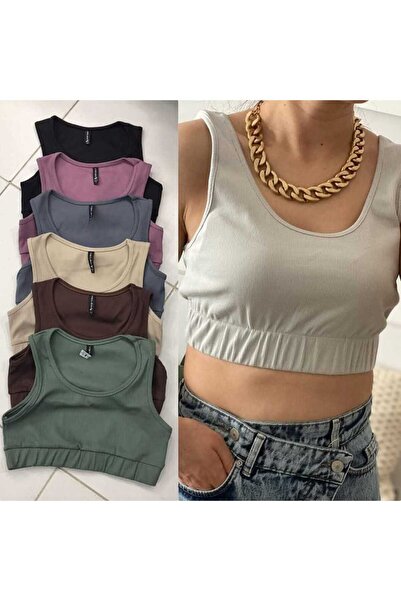 YORULMAZ Fitili Toparlayıcı Spor Beli Lastkli Crop (Kahverengi)