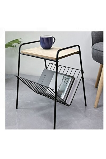 OEM Metal side table with magazine holder, wooden top, 36×29×46 cm, black – modern design