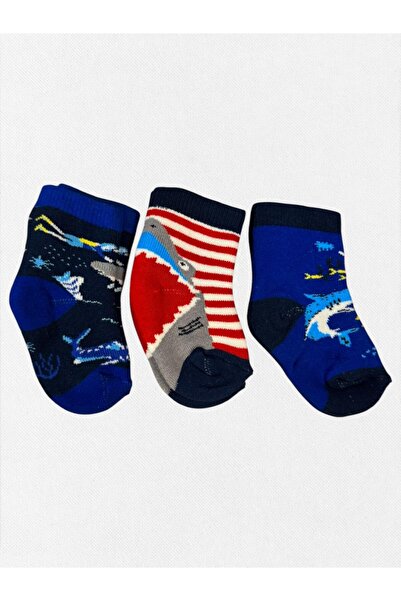 Fil Kids Baby Boy Winter Socks Cotton Fabric 3-Piece Set Red Blue White Shark...