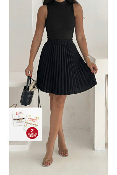 ABAGlobal Siyah Pileli Mini Etek – Yüksek Bel Şık Kadın Etek