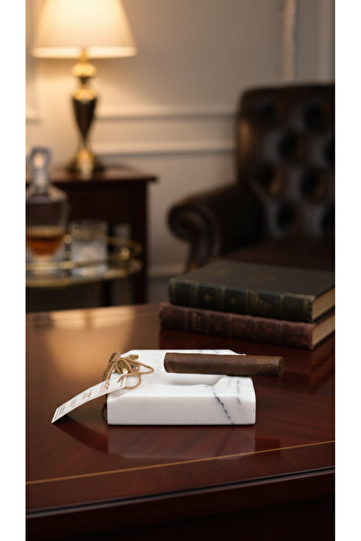Montdekor Handmade Marble Stone Bronze Patterned Ashtray (13X13X3 cm)