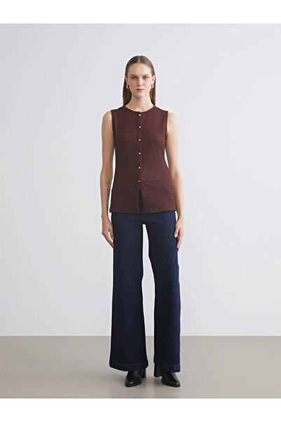 LC Waikiki Μπλούζα με υφή με λαιμόκοψη LCWAIKIKI Basic Brown