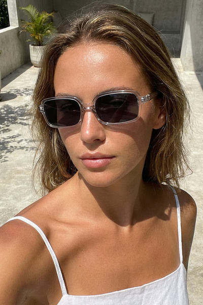 Kapin Mino Minimal Dikdörtgen Güneş Gözlüğü - Gri Siyah