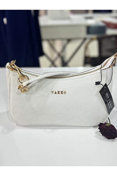 GKBUTİK Zincirli kol ve omuz askılı çanta beyaz