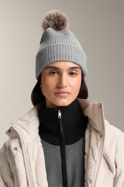 Oysho Wool blend knit hat with pompom
