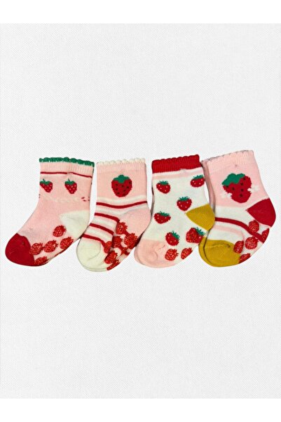 Fil Kids Baby Girl Winter Socks Cotton Fabric 4-Piece Set Pink Strawberry Pat...