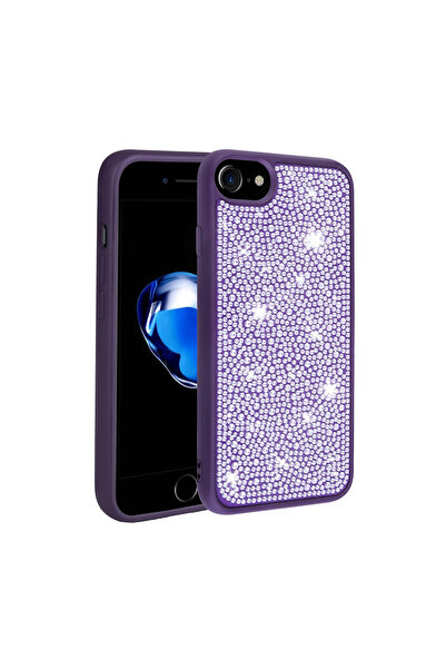 Netzy غطاء حماية لآيفون 7 بتصميم حجر لامع من سافا - بنفسجي غامق