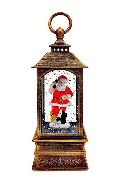 OEM Christmas Lantern Figurine with Santa - Musical, Moving Snow, Battery-Operated, Vintage Black/Gold