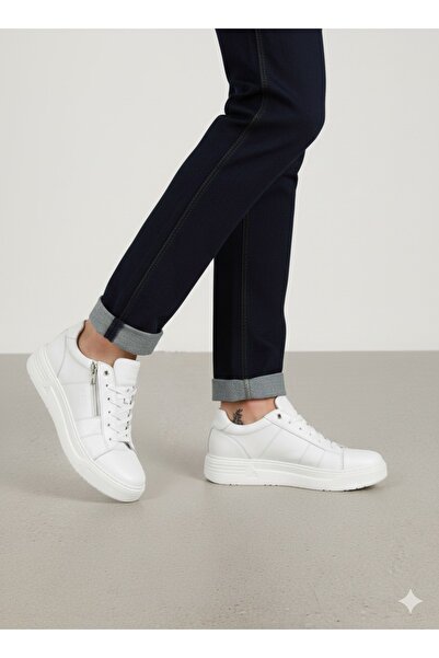 rocassi Ανδρικά παπούτσια Γνήσιο Δέρμα με φερμουάρ Αθλητικό παπούτσι Λευκά