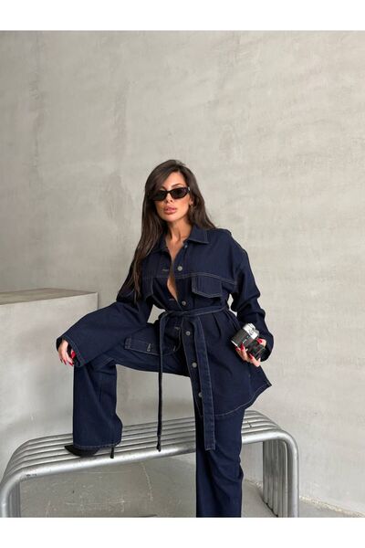 zoezoe Bağlamalı Lacivert Ceket Pantolon Denim Takım