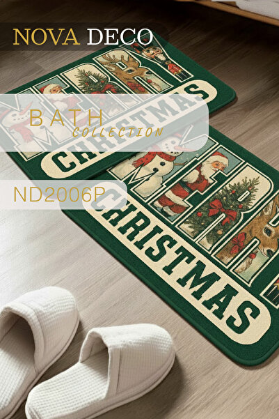 Nova Deco Christmas Patterned Merry Christmas Doormat Non-Slip Base Bath Mat ...