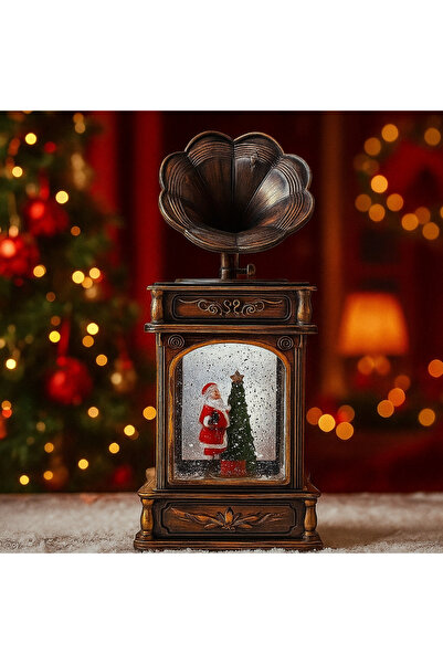 OEM Gramophone-style Christmas Ornament, Crystal Globe with Santa and Tree, Snow Fan, Musical, Metal, Br