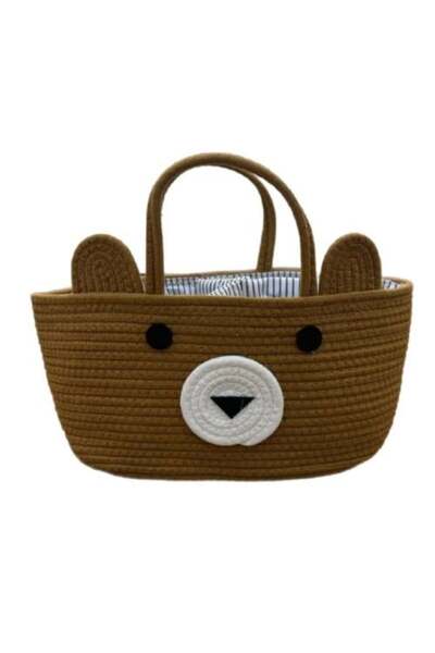 Generic Storage Bag and Organizer Basket with 'Cute Bear' Design - Brown
