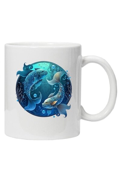CRD PRINT Cană cu imprimeu cu zodii, model Pești, CRD PRINT, 330ml, albă