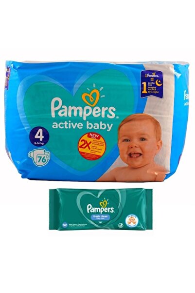 Pampers Active Baby Pachet Gigant Scutece, Nr. 4, 9-14 kg, 76 bucăți și șerve...
