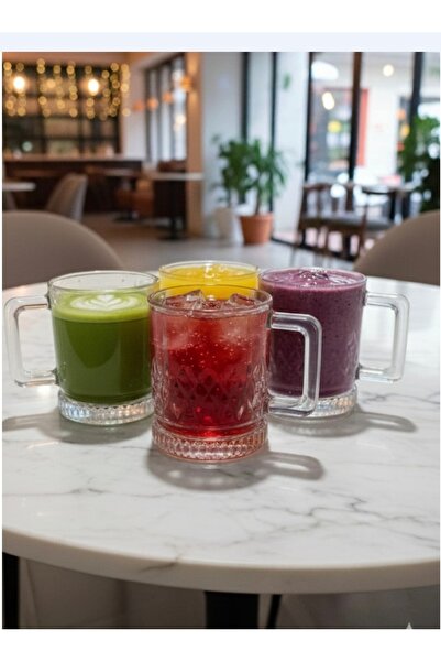 ORTAKÖY CENNETİ 4 Pcs New Elsua Model Glass Mug Stylish and Useful 210 Cc Vol...