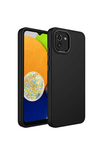 Netzy غطاء سيليكون SAFA Luna لهاتف Galaxy A03 مع إطار معدني وتصميم أزرار - أسود