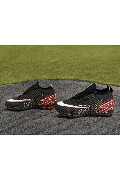 sinmm Krampon halı saha erkek çocuk düz futbol ayakkabısı siyah-kırmızı renk