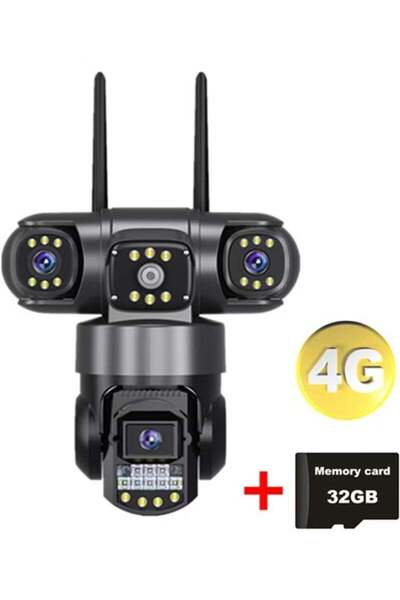 Generic Solar-Powered Surveillance Camera, Triple Lens, 3-View Display, 4G, 6MP Night Vision