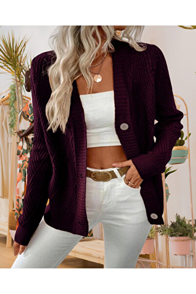 AlanTeks Baklava Patterned Buttoned Model Woven Detailed Long Sleeve Knitwear...