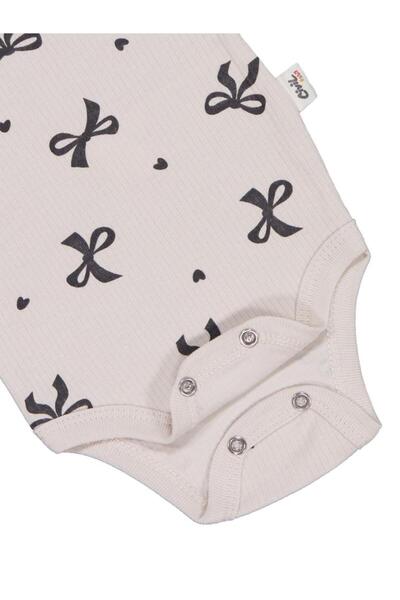Civil Baby Bow Print 1-36 Months Snap Fastener Bodysuit - Beige 1-3 Months