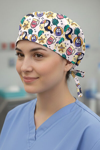 Lion Üniforma Tukan 1 Desenli Cerrahi Bone Unisex – Likralı Doktor Hemşire Bo...