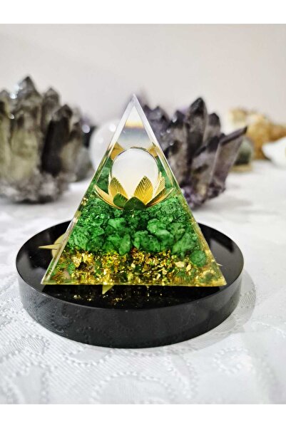 güleçdoğaltaş Süt Kuvars Küre ve Zebercet (Peridot) Taşlı Lotus Orgonit Piram...