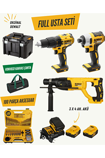 Dewalt DCD778 Kömürsüz Darbeli Şarjlı Matkap DCF787 Akülü Torklu Vidalama DCH133 Kırıcı Delici Hilti Set