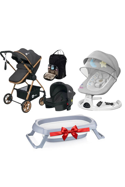 4 Baby 5 Parça Bebek Çeyiz Seti Esse Antrasit Bebek Arabası Puset Çanta Elektrikli Ana Kucağı Bebek Küveti