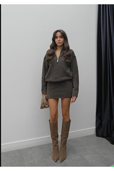 FMN Butik tricotaj de design tricotat cu fermoar detaliu texturat jachetă pul...