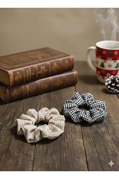 ShineByMe 2'li Scrunchie Toka Lastik Simit Toka Siyah- Cappucino renk Pötikar...